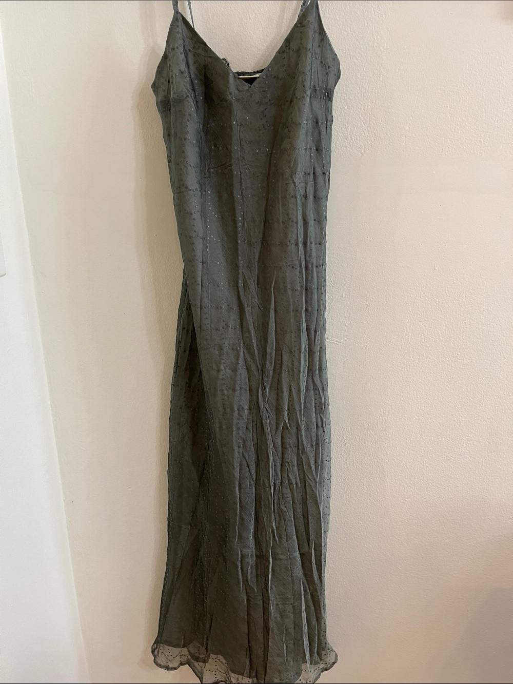 Paul & Joe Olive Green Beaded Maxi Slip 100% Silk Skirt. Fit as a size Small